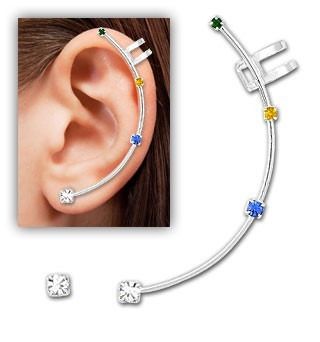 Brinco Ear Cuff Folheado A Prata C/ Pedras De Strass Nas Cor