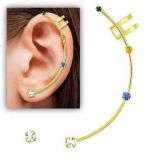 Brinco Ear Cuff Folheado A Ouro C/ Pedras De Strass Nas Core